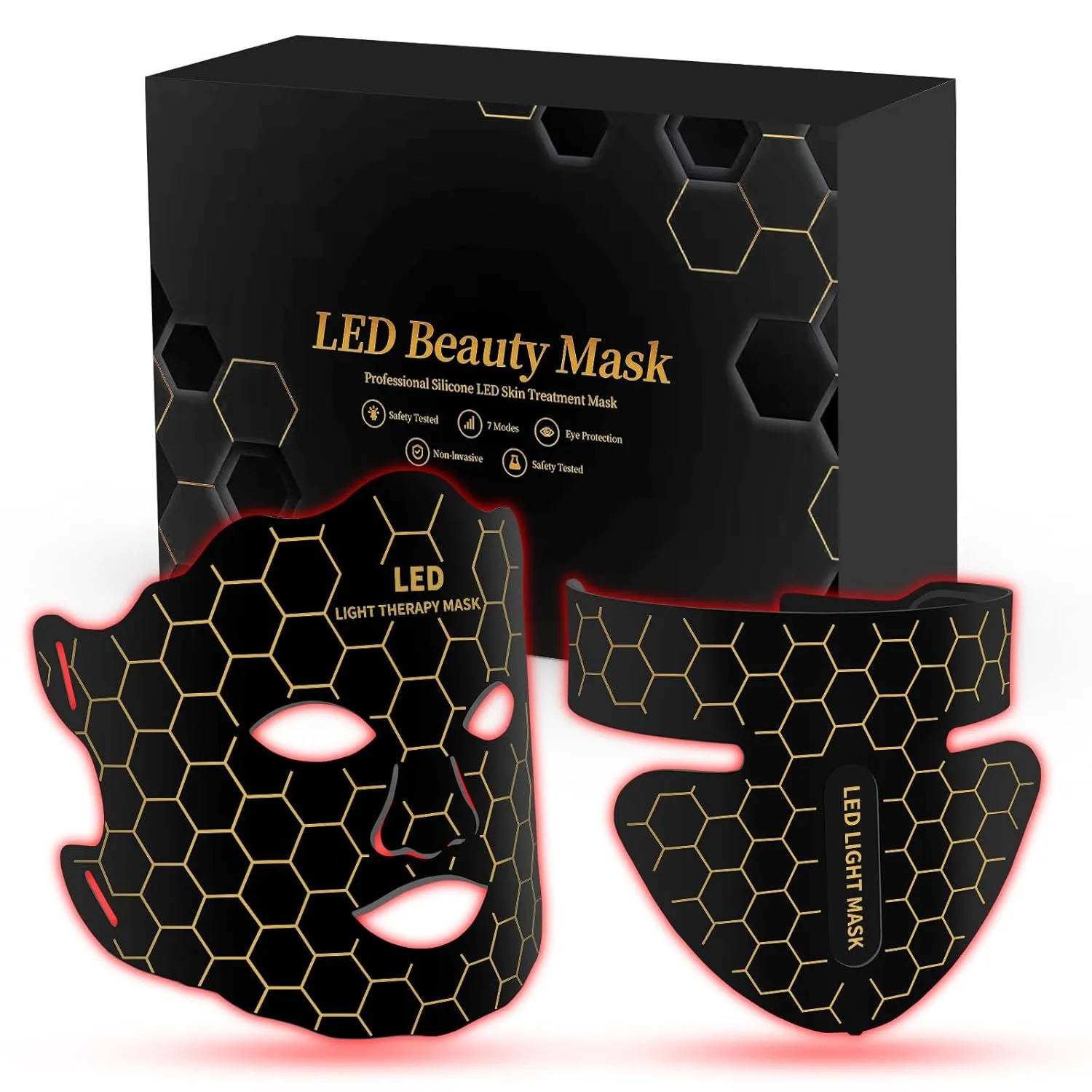 Yahi Red Light Therapy for Face, Led Face Mask Light Therapy, 7 Colors LED Face & Neck Mask Light Therapy At Home, Black