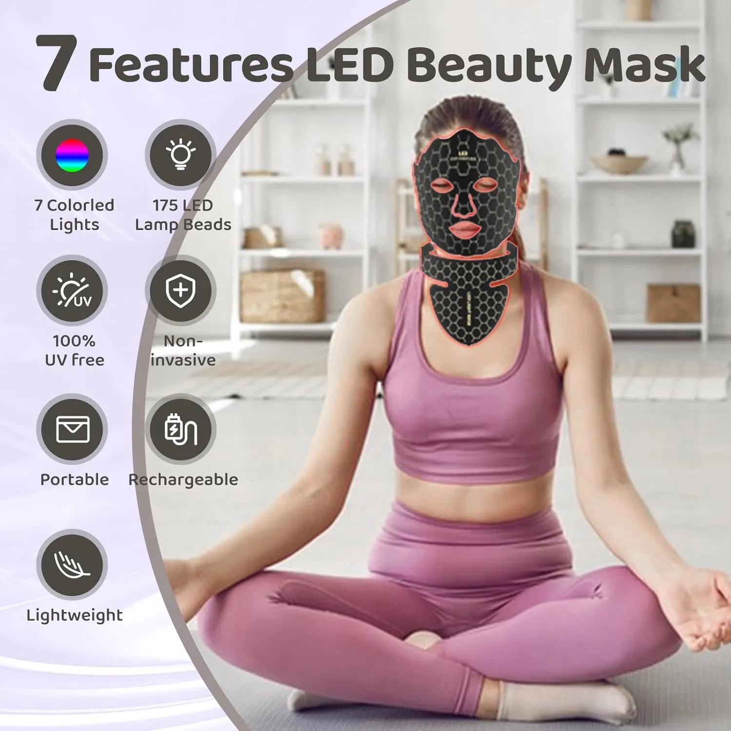 Yahi Red Light Therapy for Face, Led Face Mask Light Therapy, 7 Colors LED Face & Neck Mask Light Therapy At Home, Black