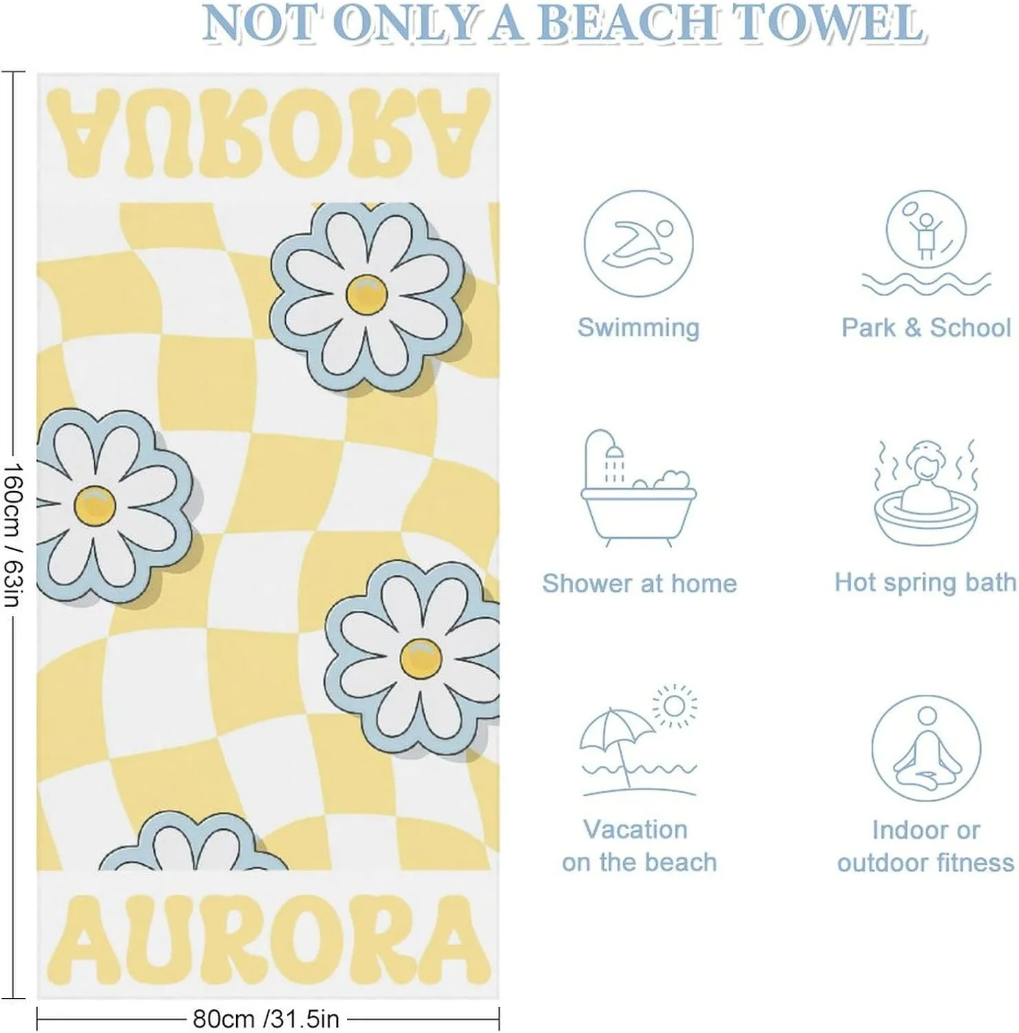 Yellow Beach Towel for Bride Womens Gift Customized Striped Bath Towels Designer Microfiber Swimming Towels for Adults Bachelorette