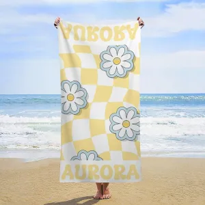 Yellow Beach Towel for Bride Womens Gift Customized Striped Bath Towels Designer Microfiber Swimming Towels for Adults Bachelorette