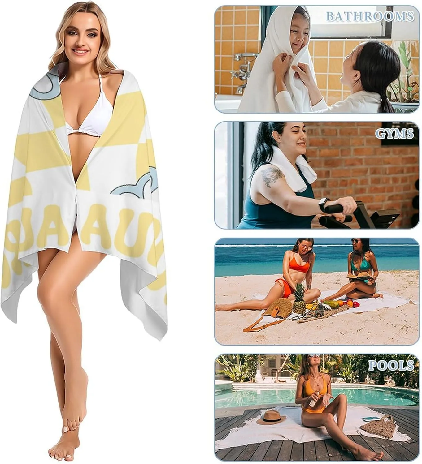 Yellow Beach Towel for Bride Womens Gift Customized Striped Bath Towels Designer Microfiber Swimming Towels for Adults Bachelorette