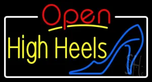 Yellow High Heels Open With White Border LED Neon Sign 13 x 24 - inches, Black Square Cut Acrylic Backing, with Dimmer - Bright and Premium built indoor LED Neon Sign for store Décor, Storefront.