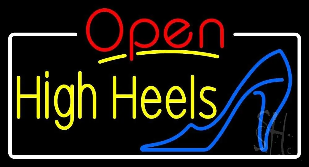 Yellow High Heels Open With White Border LED Neon Sign 13 x 24 - inches, Black Square Cut Acrylic Backing, with Dimmer - Bright and Premium built indoor LED Neon Sign for store Décor, Storefront.
