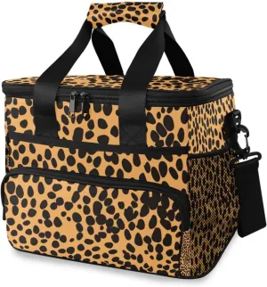 Yellow Leopard Black Pattern Cooler Bag Insulated Cooler Soft Sided Cooler 24 Can Portable Picnic Bag Large Leakproof Lunch Bag Box for Beach Grocery Camping Travel Car Men Women