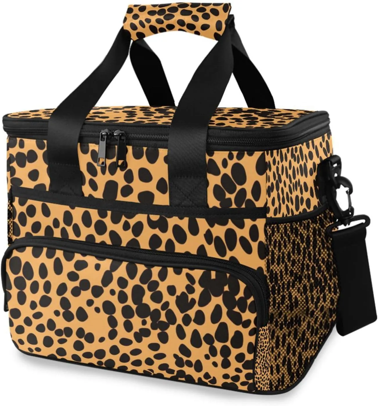Yellow Leopard Black Pattern Cooler Bag Insulated Cooler Soft Sided Cooler 24 Can Portable Picnic Bag Large Leakproof Lunch Bag Box for Beach Grocery Camping Travel Car Men Women