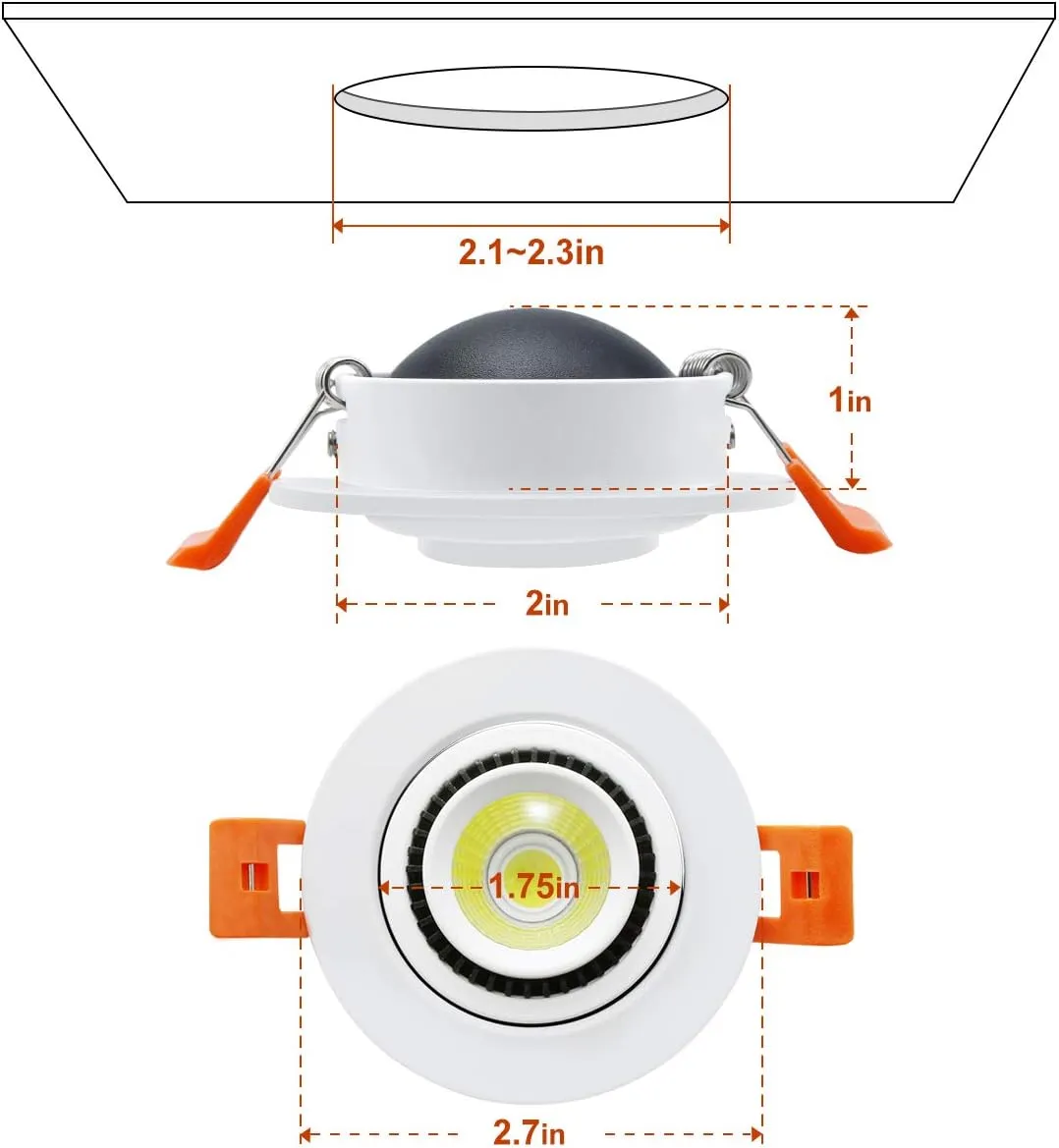 YGS-Tech 2 Inch Eyeball Gimbal LED Recessed Lighting Dimmable Downlight, 3W (35W Halogen Equivalent) Adjustable Spotlight, 4000K Natural White, CRI80, Ceiling Light with LED Driver (4 Pack)