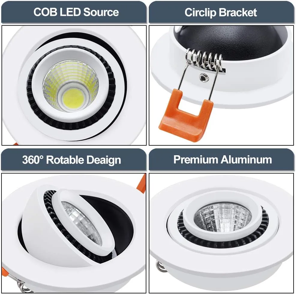 YGS-Tech 2 Inch Eyeball Gimbal LED Recessed Lighting Dimmable Downlight, 3W (35W Halogen Equivalent) Adjustable Spotlight, 4000K Natural White, CRI80, Ceiling Light with LED Driver (4 Pack)