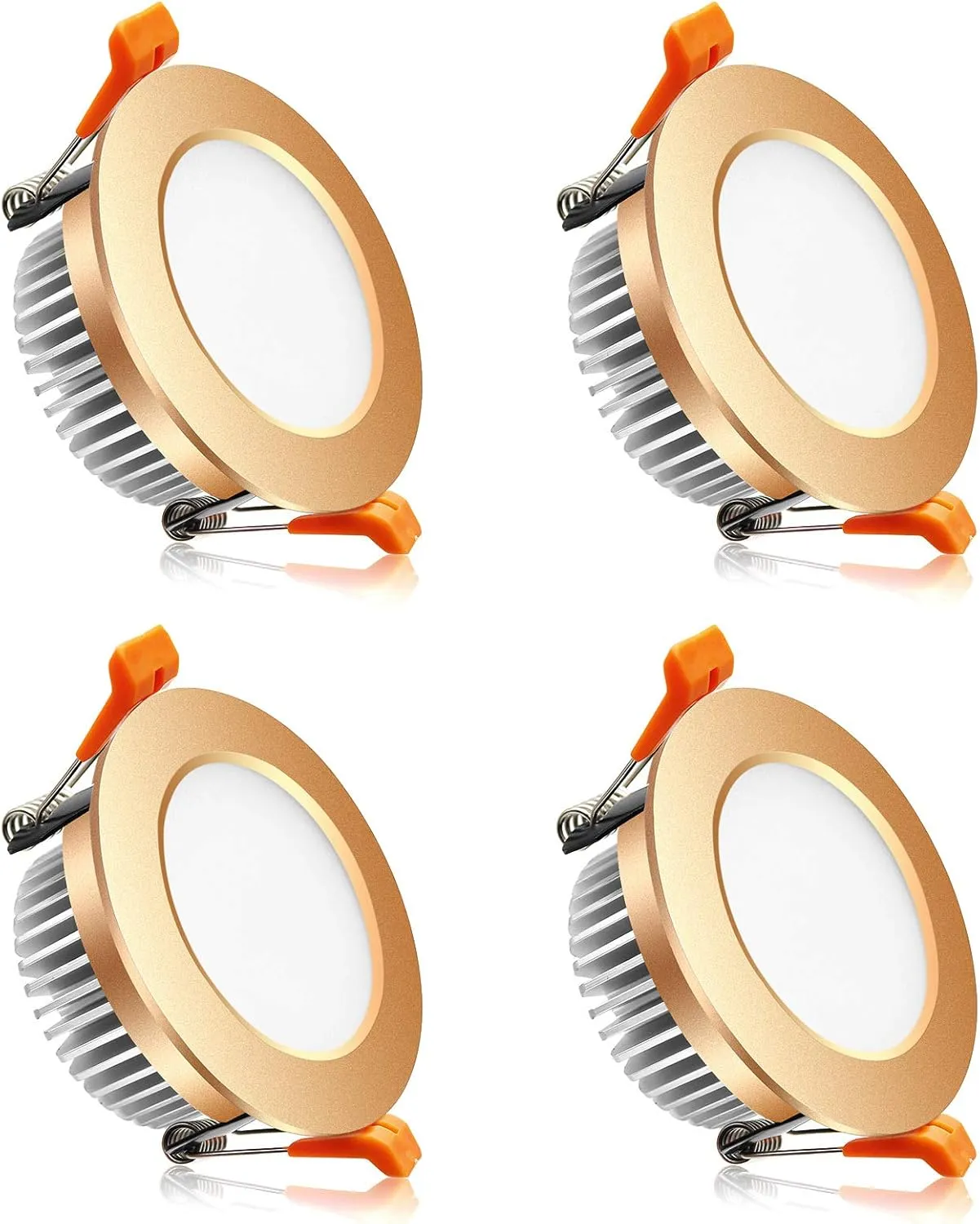 YGS-Tech 2 Inch LED Recessed Lighting, Dimmable Downlight 3W(35W Halogen Equivalent), 5000K Daylight White Ceiling Light, CRI80, Gold Trim with LED Driver(4 Pack)