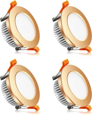YGS-Tech 2 Inch LED Recessed Lighting, Dimmable Downlight 3W(35W Halogen Equivalent), 5000K Daylight White Ceiling Light, CRI80, Gold Trim with LED Driver(4 Pack)