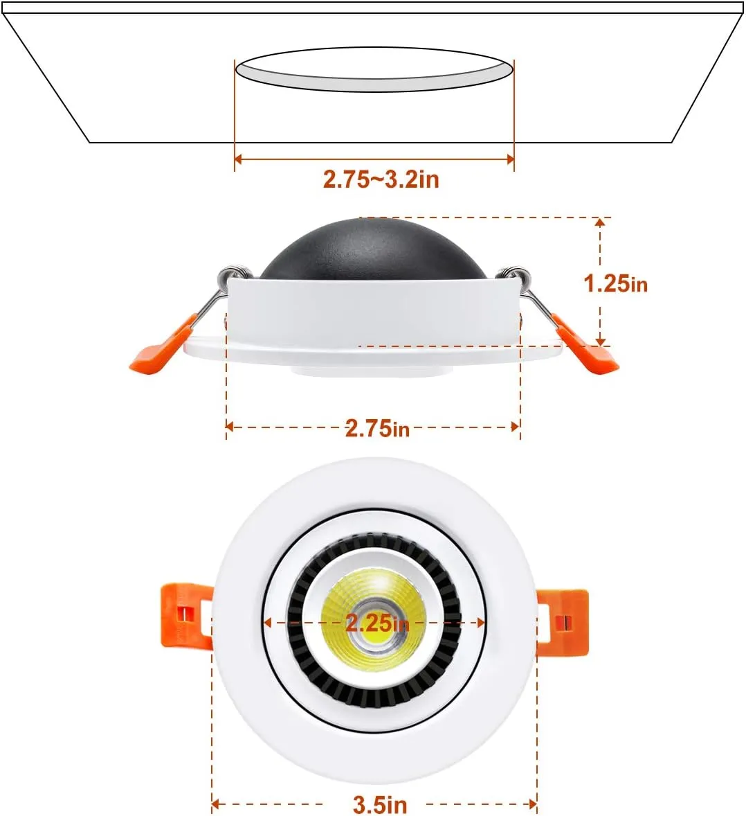 YGS-Tech 3 Inch Eyeball Gimbal LED Recessed Lighting Dimmable Downlight, 5W (40W Halogen Equivalent) Adjustable Spotlight, 4000K Natural White, CRI80, Ceiling Light with LED Driver (4 Pack)