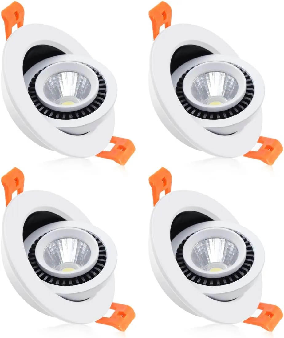 YGS-Tech 3 Inch Eyeball Gimbal LED Recessed Lighting Dimmable Downlight, 5W (40W Halogen Equivalent) Adjustable Spotlight, 4000K Natural White, CRI80, Ceiling Light with LED Driver (4 Pack)