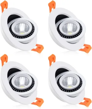 YGS-Tech 3 Inch Eyeball Gimbal LED Recessed Lighting Dimmable Downlight, 5W (40W Halogen Equivalent) Adjustable Spotlight, 5000K Daylight White, CRI80, Ceiling Light with LED Driver (4 Pack)