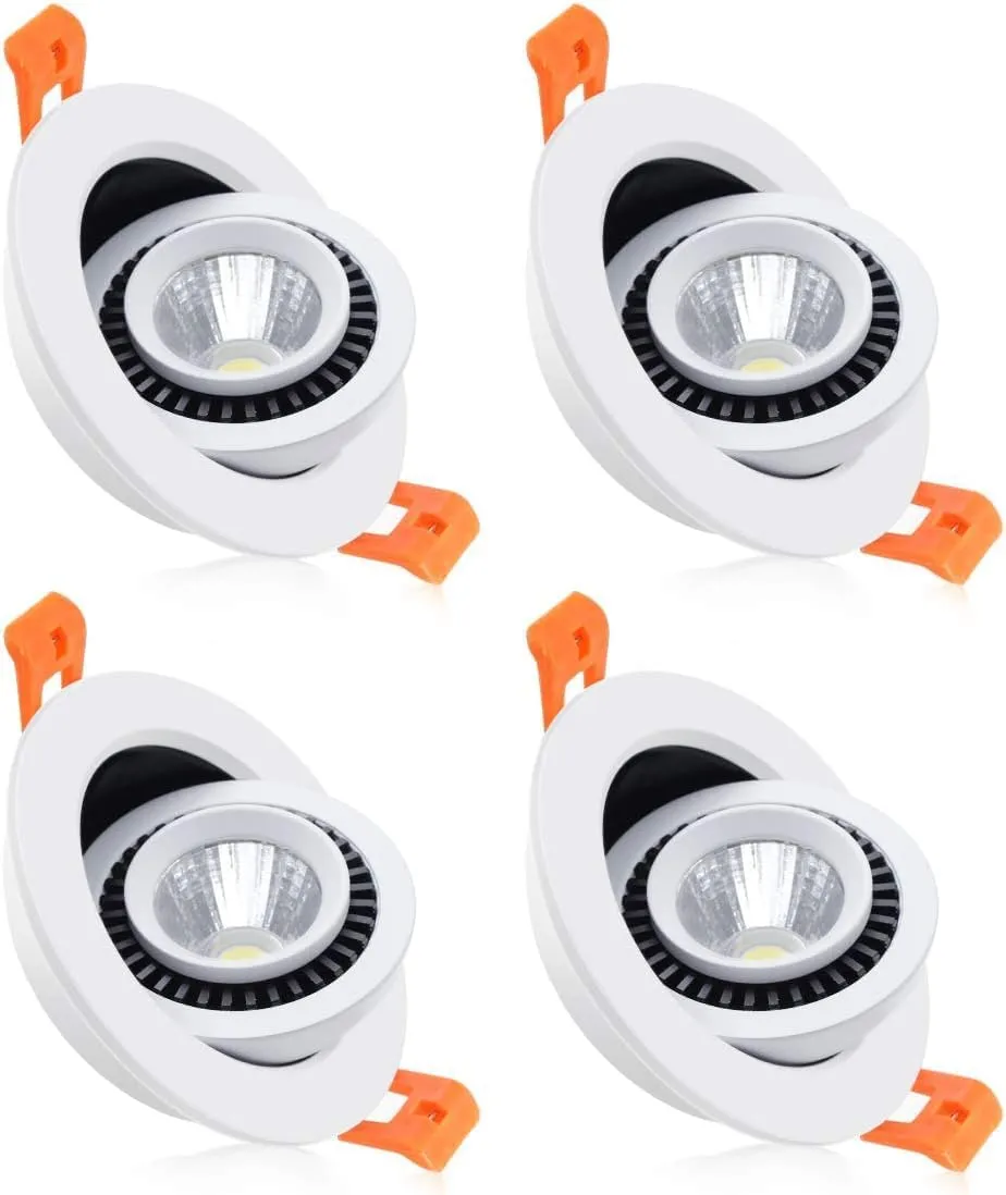 YGS-Tech 3.5 Inch Eyeball Gimbal LED Recessed Lighting Dimmable Downlight, 7W (70W Halogen Equivalent) Adjustable Spotlight, 2700K Ultra Warm White, CRI80, Ceiling Light with LED Driver (4 Pack)