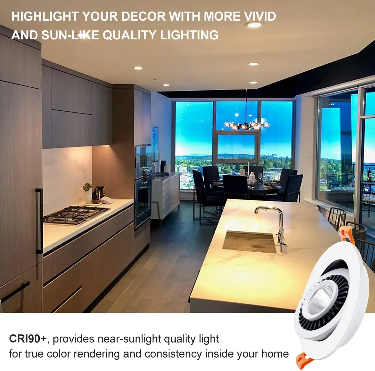 YGS-Tech 3.5 Inch Eyeball Gimbal LED Recessed Lighting Dimmable Downlight, 7W (70W Halogen Equivalent) Adjustable Spotlight, 3000K Warm White, CRI80, Ceiling Light with LED Driver (4 Pack)