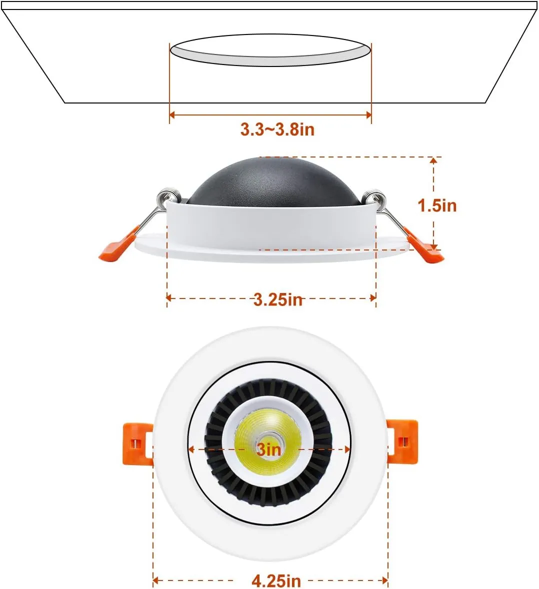 YGS-Tech 3.5 Inch Eyeball Gimbal LED Recessed Lighting Dimmable Downlight, 7W (70W Halogen Equivalent) Adjustable Spotlight, 5000K Daylight White, CRI80, Ceiling Light with LED Driver (4 Pack)