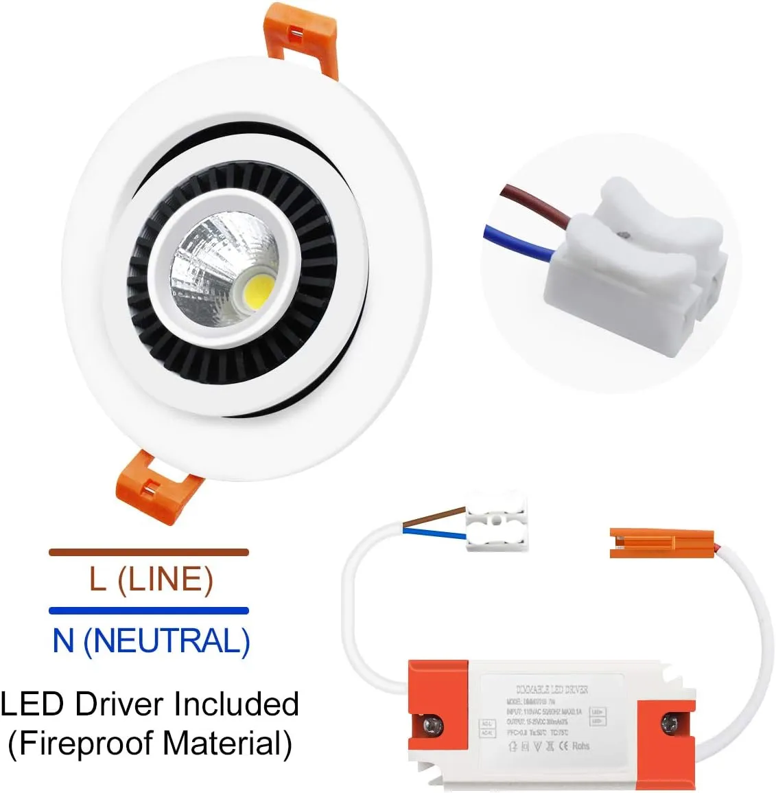 YGS-Tech 3.5 Inch Eyeball Gimbal LED Recessed Lighting Dimmable Downlight, 7W (70W Halogen Equivalent) Adjustable Spotlight, 5000K Daylight White, CRI80, Ceiling Light with LED Driver (4 Pack)
