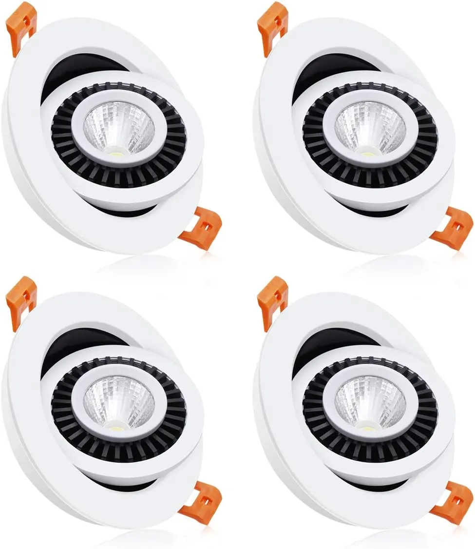 YGS-Tech 3.5 Inch Eyeball Gimbal LED Recessed Lighting Dimmable Downlight, 7W (70W Halogen Equivalent) Adjustable Spotlight, 5000K Daylight White, CRI80, Ceiling Light with LED Driver (4 Pack)