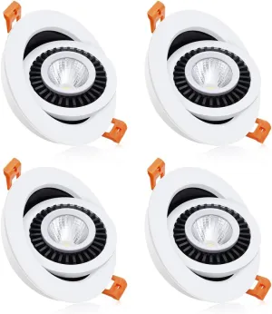 YGS-Tech 3.5 Inch Eyeball Gimbal LED Recessed Lighting Dimmable Downlight, 7W (70W Halogen Equivalent) Adjustable Spotlight, 5000K Daylight White, CRI80, Ceiling Light with LED Driver (4 Pack)