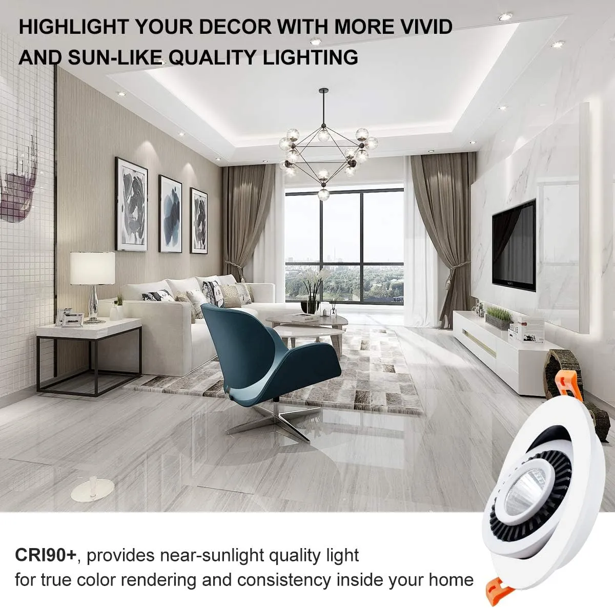 YGS-Tech 3.5 Inch Eyeball Gimbal LED Recessed Lighting Dimmable Downlight, 7W (70W Halogen Equivalent) Adjustable Spotlight, 5000K Daylight White, CRI80, Ceiling Light with LED Driver (4 Pack)