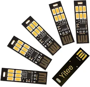Yitee 5pcs LED Circuit Boards USB Light Keychain Super Bright 6 LEDs Mini USB Light Lamp with Smart Touch Electrodeless Dimming Switch for Laptop Keyboard Light(Pure White), Qty:5