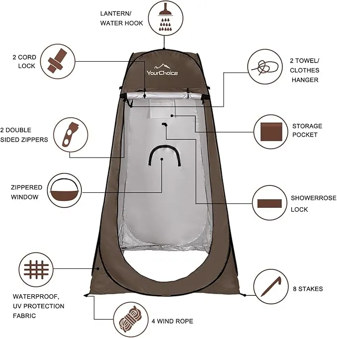 Your Choice Privacy Tent - Pop Up Shower Changing Toilet Tent Portable Camping Privacy Shelters Room 6.2 FT Tall with Carrying Bag for Outdoors Indoors