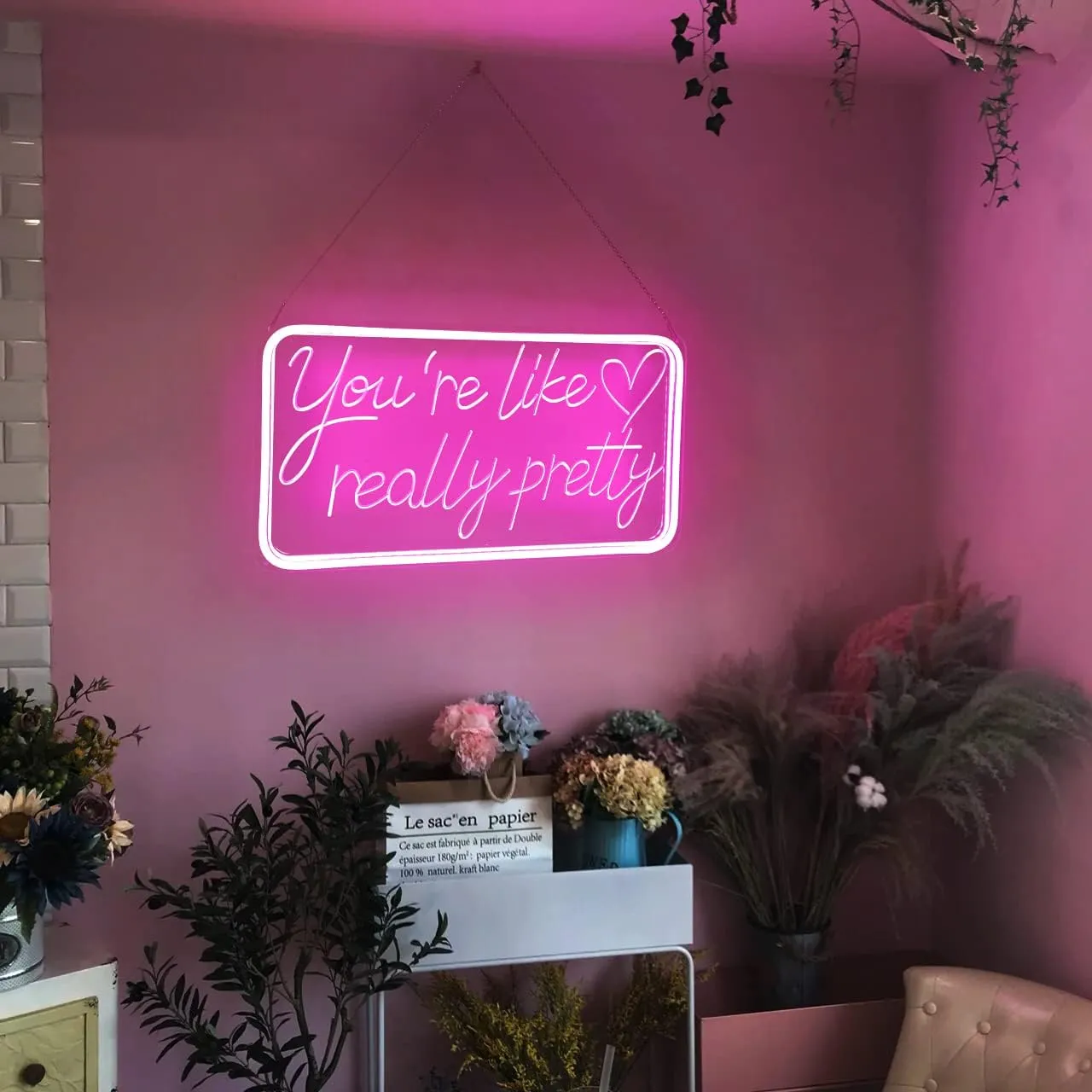 You're Like Really Pretty Neon Signs for Wall Decor, LED Neon Sign Aesthetic Room Decor for Teen Girls Neon Lights Signs for Bedroom, Salon, Wedding Party Pink Neon Name Sign