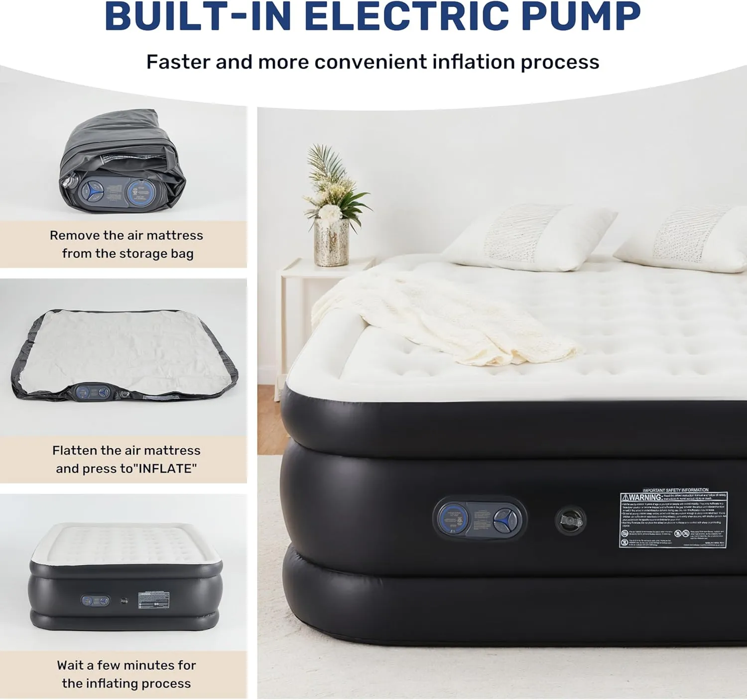 YSSOA Twin Camping Air Mattress with Built-in Electric High-Speed Pump, 18" Bed Height, Blow Up Inflatable Airbed with Carrying Bag, Best for Home Guests & Travel, Waterproof Foldable Portable