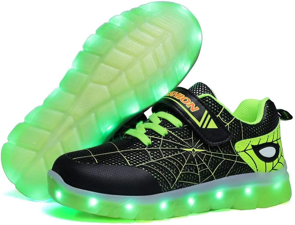 YUNICUS Kids Light Up Shoes Led Flash Sneakers with Spider Upper USB Charge for Boys Girls Toddles Best Gift for Birthday Thanksgiving Christmas Day