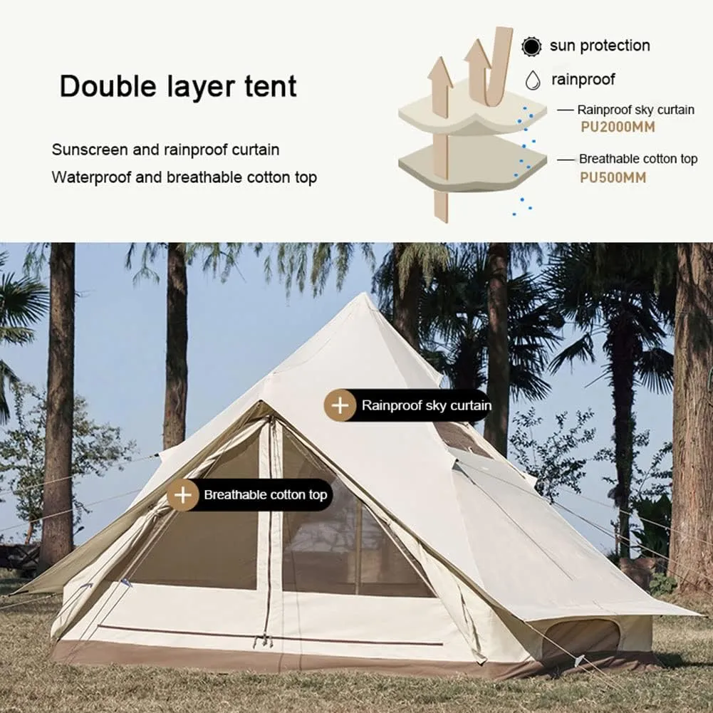 Yurt Tent Glamping Waterproof Family Tent with Removable Double Roof and Carry Bag Pyramid Tent for Camping and Family Hiking