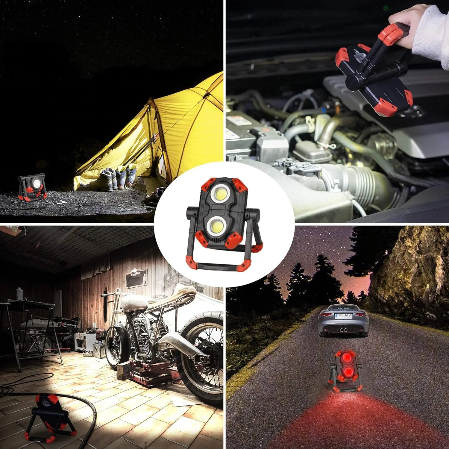 Yzoni 2 Pack LED Work Light Rechargeable, 2 COB 2500LM Folding Portable Flood Light with Magnetic Base and 360° Rotation Stand, Spotlights for Camping Car Repairing Emergency Job Site Lighting