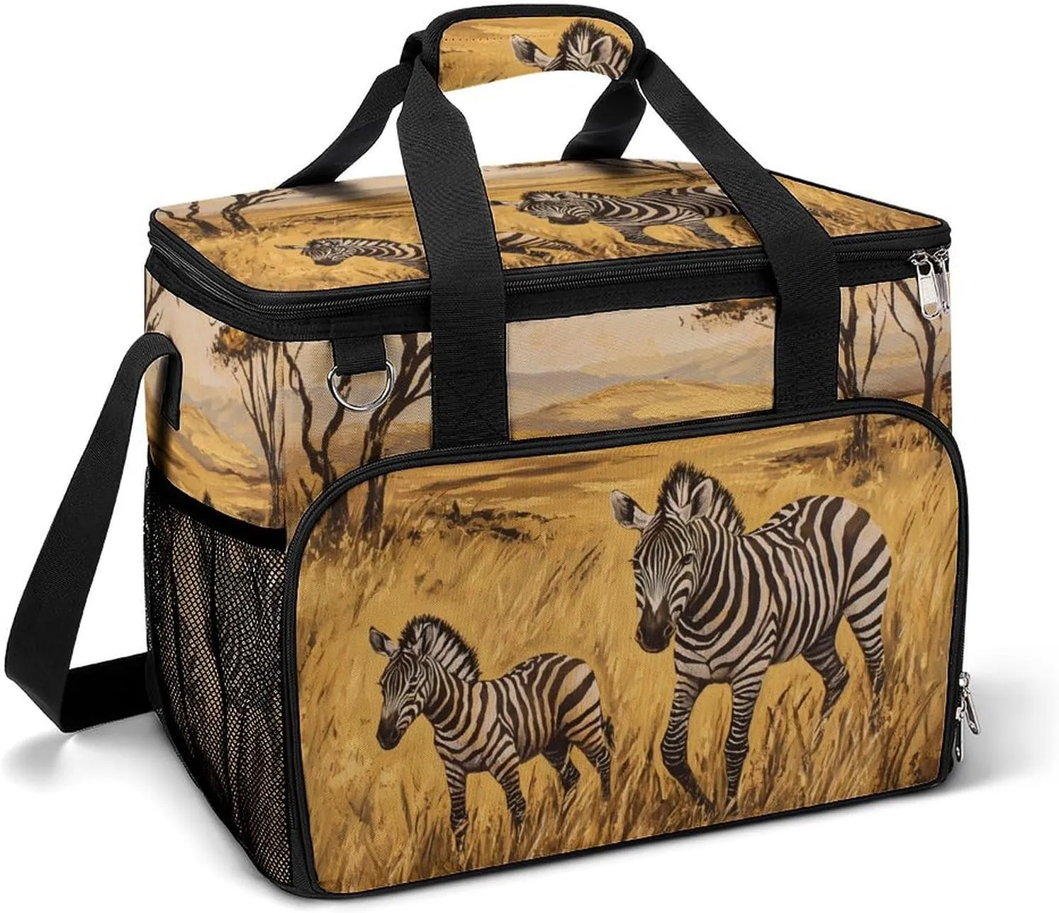 Zebra on The Grassland Leakproof Camping Backpack Travel Cooler Bag Beach Food Storage Lunch Pack