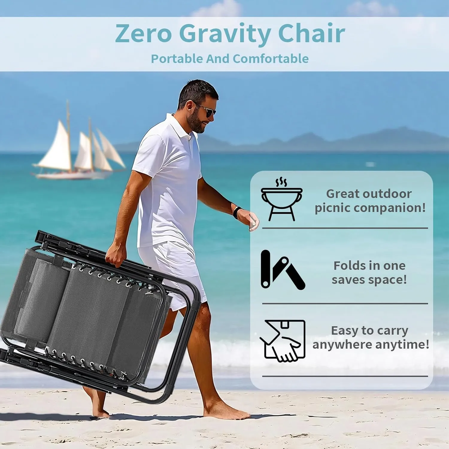 Zero Gravity Chair Set of 2, Heavy-Duty 330lbs Folding Recliner Lounge Chairs with Pillow & Cup Holder, Adjustable Steel Mesh Patio Chairs for Pool, Beach, Backyard – Lockable & Portable ( Gray)