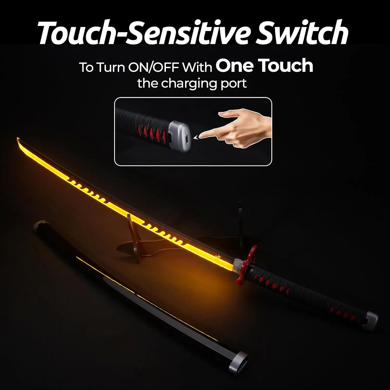 Zisu LED Glowing Anime Sword Firegod Sword - 40 Inch Rechargeable Light Up Sword with Stand & Belt