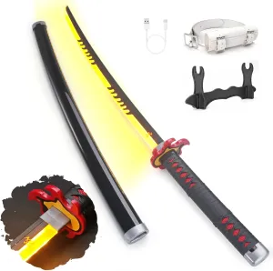 Zisu LED Glowing Anime Sword Firegod Sword - 40 Inch Rechargeable Light Up Sword with Stand & Belt
