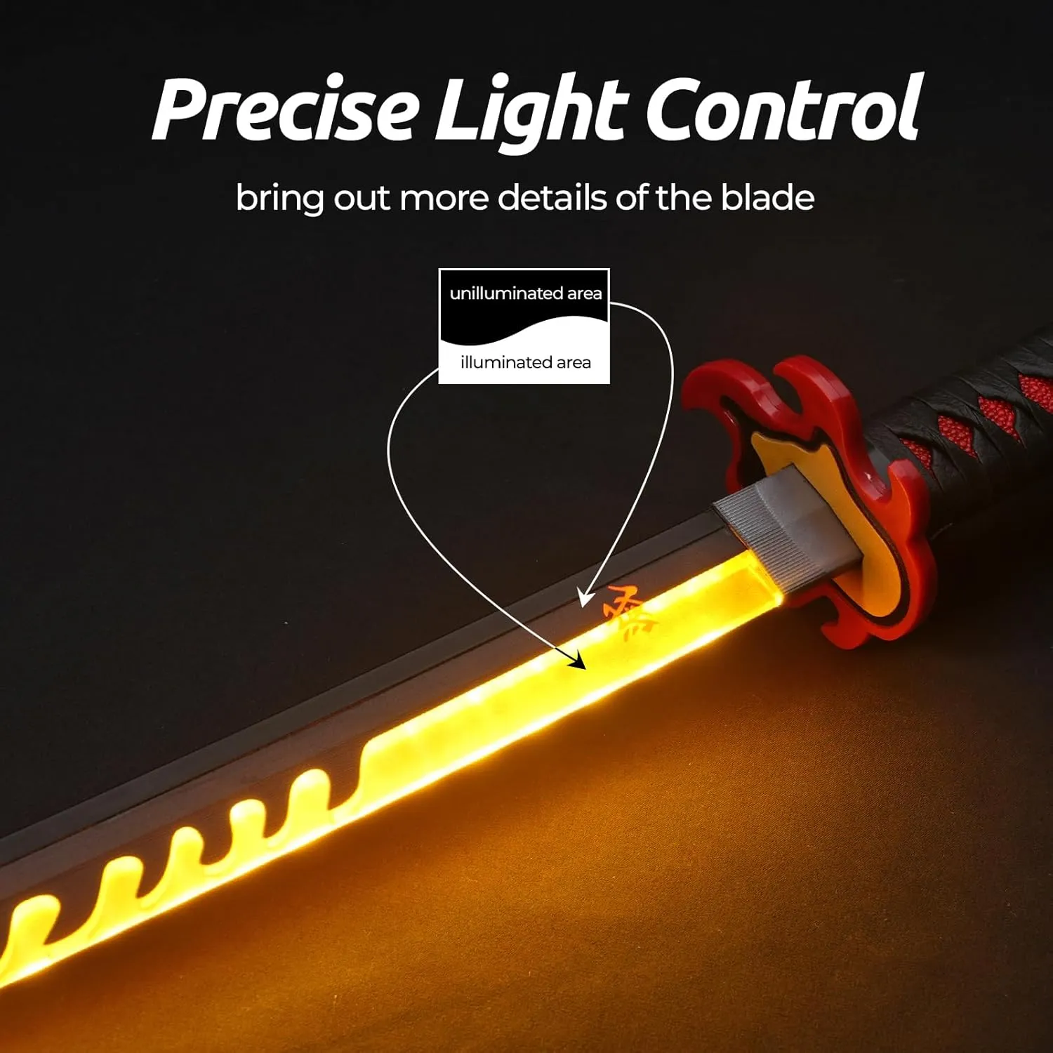 Zisu LED Glowing Anime Sword Firegod Sword - 40 Inch Rechargeable Light Up Sword with Stand & Belt