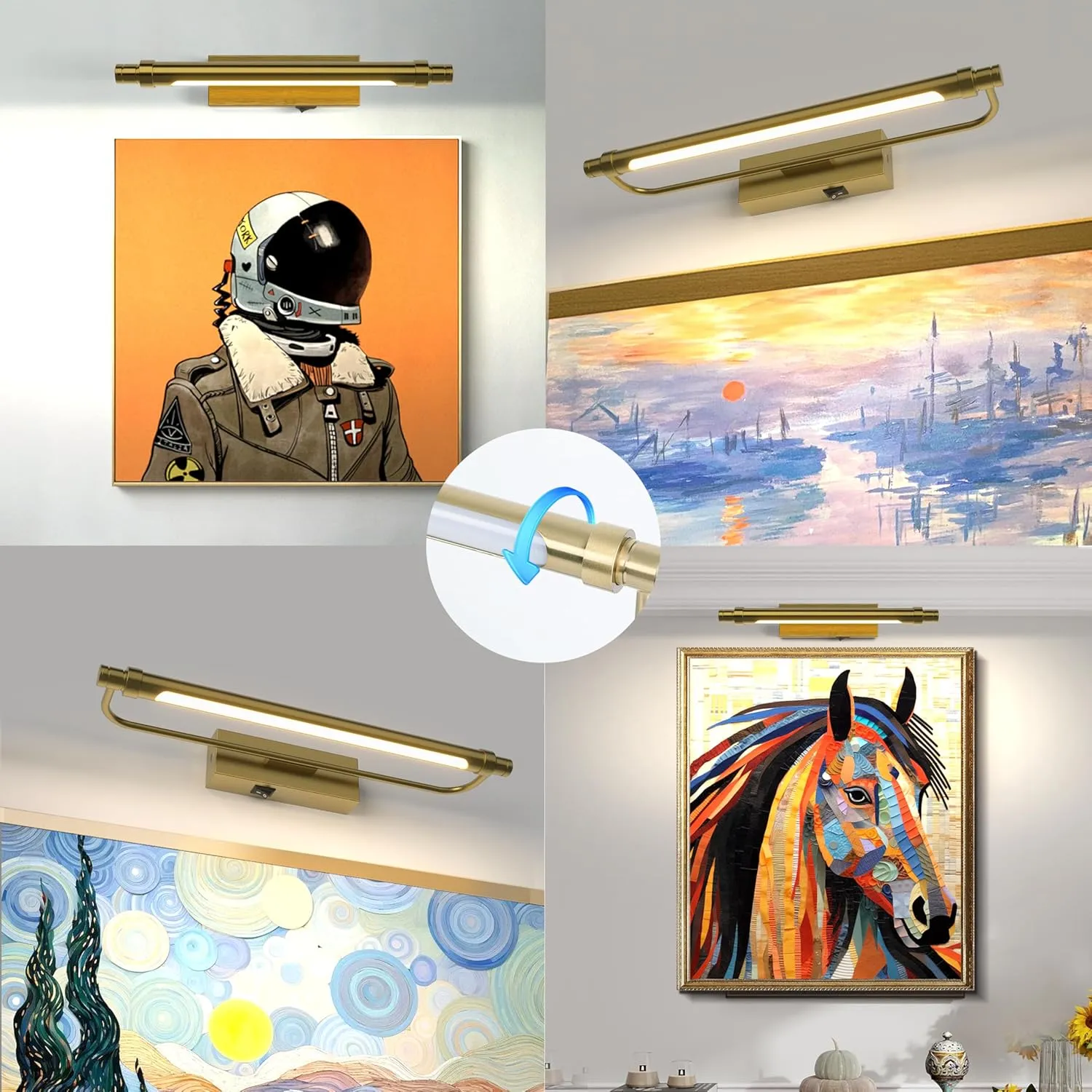 ZitoStory Battery Operated Picture Light with Remote,Wireless Dimmable Art Lights for Paintings Rechargeable Gallery Light Artwork Lighting for Canvas, Portrait (Brass,16'' Inch)