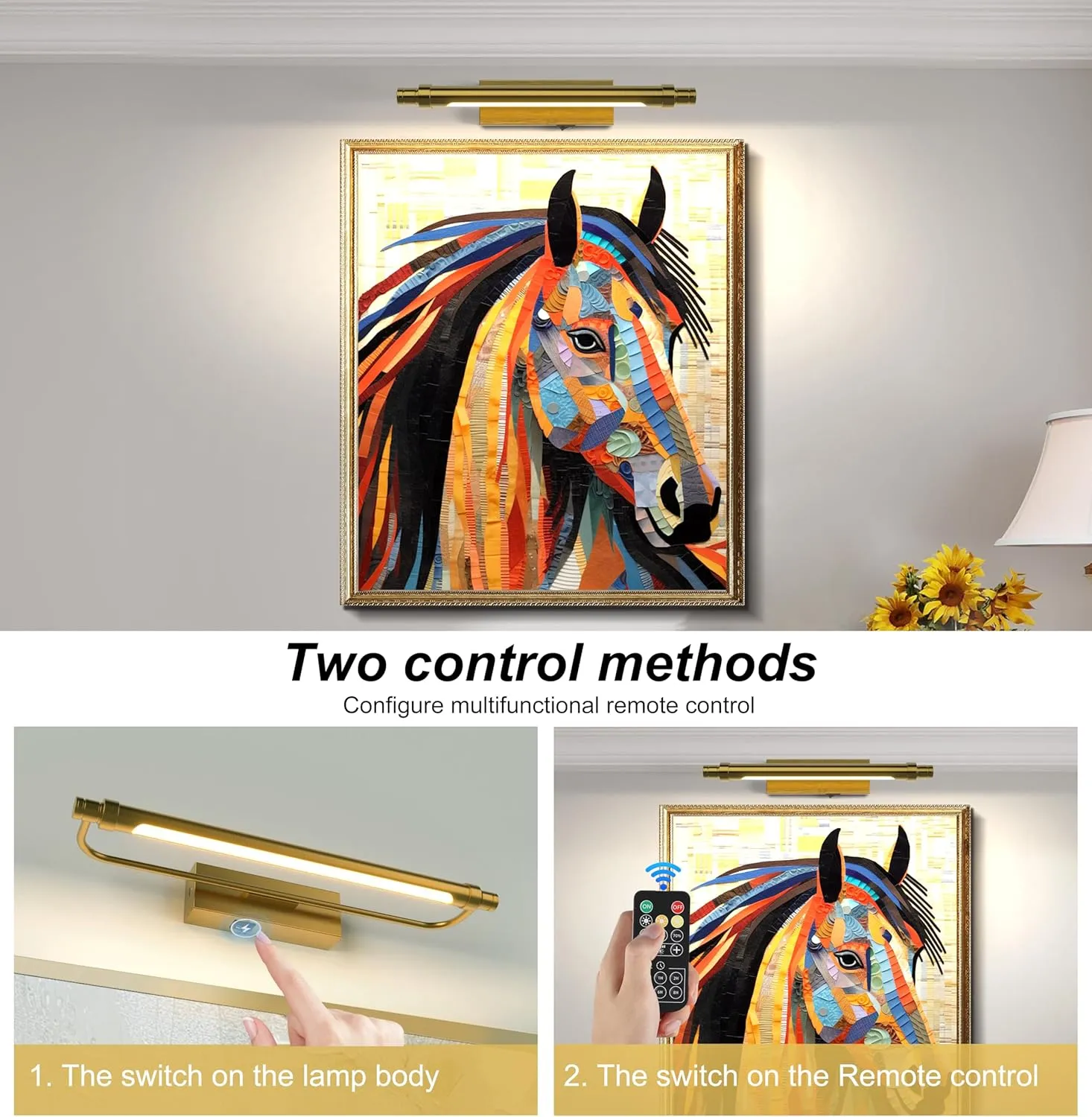 ZitoStory Battery Operated Picture Light with Remote,Wireless Dimmable Art Lights for Paintings Rechargeable Gallery Light Artwork Lighting for Canvas, Portrait (Brass,16'' Inch)