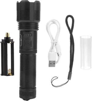 Zoomable Flashlight with Electric Quantity Display and USB Rechargeable Strong Brightness for Outdoors and Emergencies, Featuring 5 Modes including SOS, Waterproof Design,